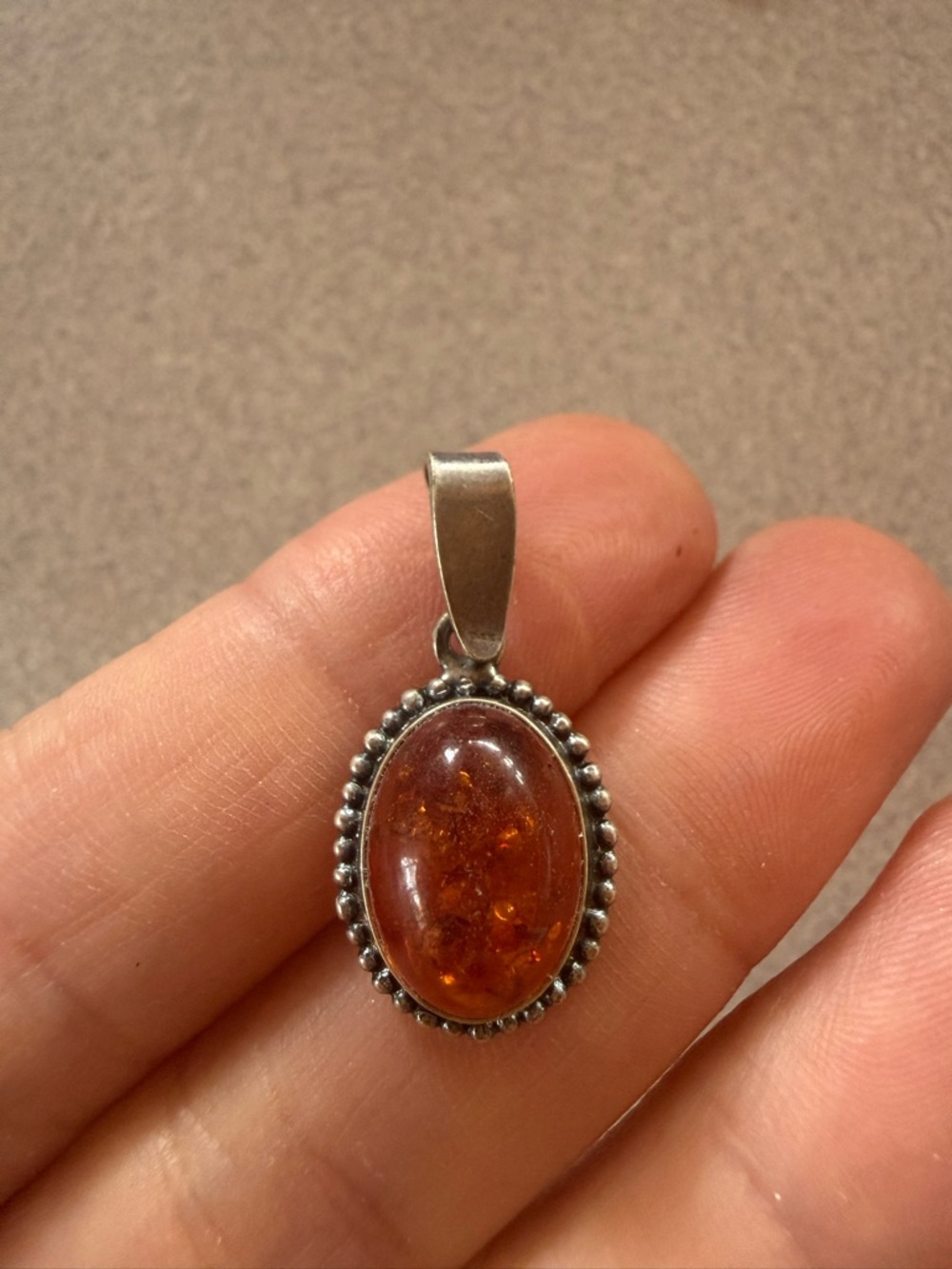 Sterling Silver Amber Oval Pendant Necklace - Rich Cognac Brown - Picture 3 of 5